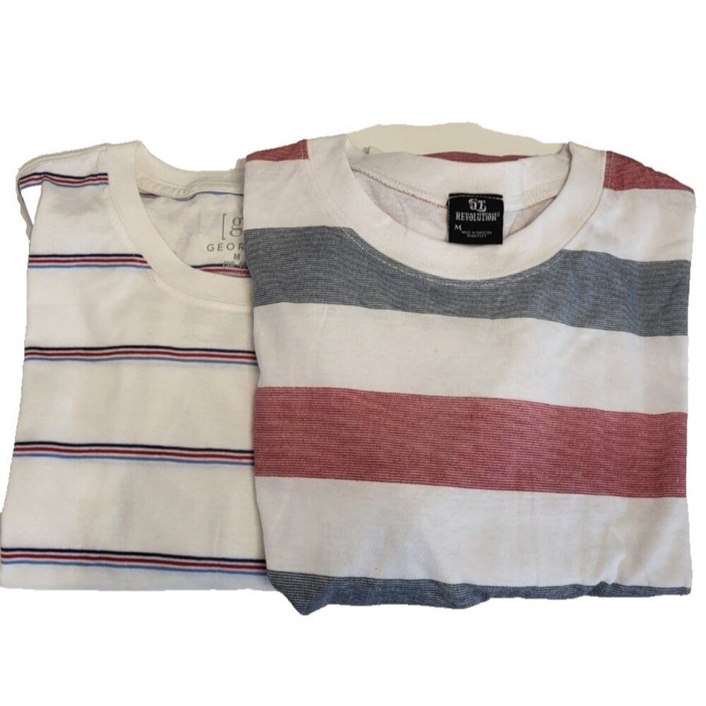 Lot 2 Mens Medium Striped T Shirts NWT Revolution George Red Blue White